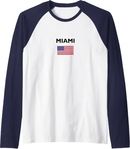 Vista 6 de Miami Florida USA American Flag Light-Color Raglan Baseball Tee