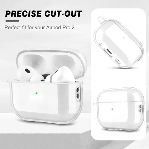 Vista 4 de AIRSPO Funda para AirPods Pro de 2ª generación, transparente y suave TPU transparente a prueba de golpes con bolígrafo de limpieza, soporta carga