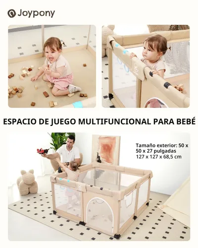 Vista 3 de Joypony Corralito para bebés, corralito pequeño de 50 x 50 pulgadas para bebés y niños pequeños, corralito para niños con puerta, patio