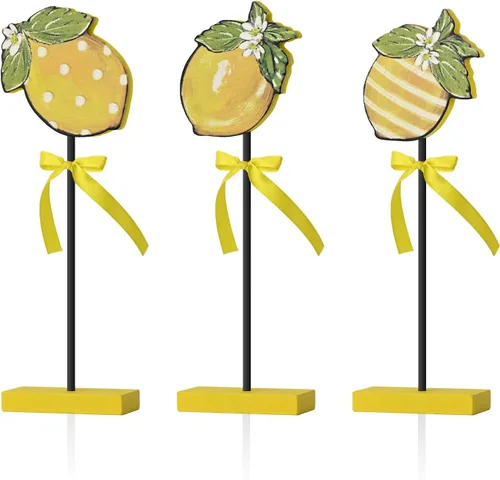 Vista 11 de Smile - 3 piezas de decoración de madera para interiores, estilo de abeja de girasol, centros de mesa de verano para el hogar, cocina, exhibición