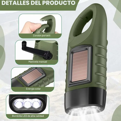 Vista 3 de Leelosp Linterna de manivela de mano de 2 piezas, linterna solar para emergencias, dínamo, recargable, luz de supervivencia LED para deportes al
