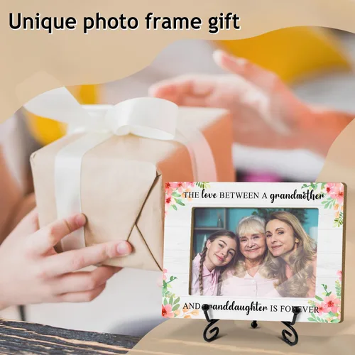 Vista 5 de Marco de fotos de madera para regalar a la abuela, el amor entre una abuela y una nieta es para siempre, marco de fotos horizontal de 4 x 6