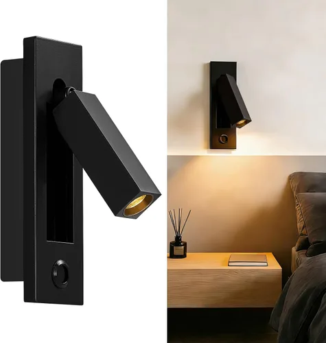 Vista 11 de Luz de lectura montada en la pared con USB, luz LED de lectura de cabecera con interruptor, luces de lectura empotradas ajustables para cabecero