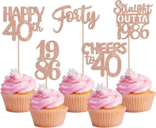 Vista 20 de 30 piezas negras para cupcakes de 10.º cumpleaños con purpurina Ten Happy 10 Straight Outta 2016 para saludos a 10 años 10 cumpleaños, boda Negro
