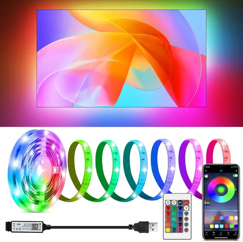 Vista 9 de Kit de tiras de luces LED, tira de luces LED RGB de 2 x 6.56 pies para retroiluminación LED de TV de 40 a 60 pulgadas, tira de luz que cambia