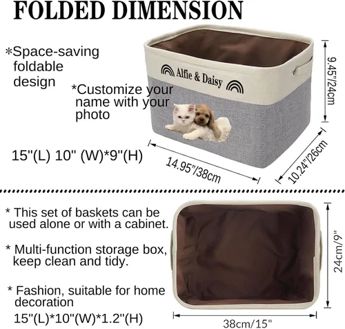 Vista 2 de xrlsg Cesta de almacenamiento personalizada de juguetes para perros, plegable con nombre de mascota, caja de almacenamiento rectangular