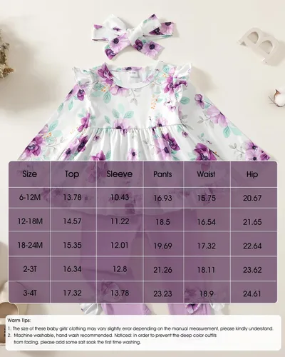 Vista 6 de Kucnuzki Baby Girl Clothes Toddler Girl Cute Outfit Long Sleeve Shirt Ruffle Top Pant Set Fall Winter Clothing For Girl
