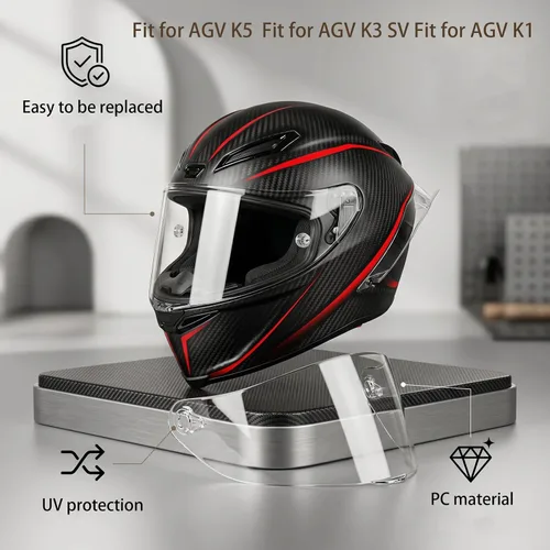 Vista 3 de Repuesto de protector facial para casco de motocicleta, visera de casco de motocicleta compatible con AGV K1 K1S K3 SV K5 K5S con protección UV