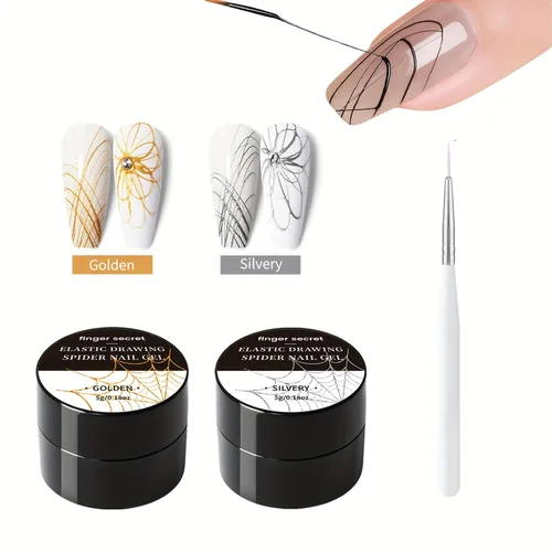 Vista 7 de Kit de esmalte de gel Spider para uñas, 0.18 onzas, gel de araña para arte de uñas, gel de dibujo de alambre para línea de panitado con pinceles