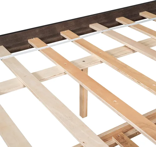 Vista 9 de Polibi Cama de plataforma de tamaño matrimonial con nido individual y estantería, cama de plataforma de almacenamiento de madera con cabecera