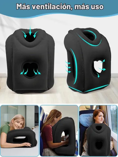 Vista 4 de Maliton Almohada inflable de viaje para avión para dormir cómodamente y aliviar el dolor de cuello y hombro, almohada inflable para la cabeza