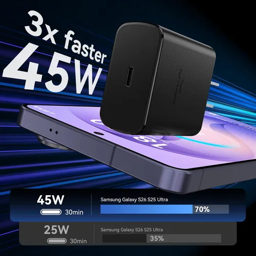 Vista 2 de Cargador USB C súper rápido de 45 W, cargador tipo C, bloque de carga rápida para teléfono Android con cable de carga tipo C de 3 pies para Samsung