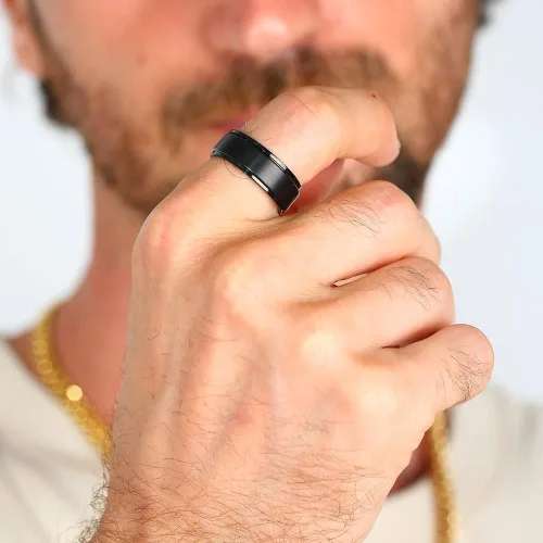 Vista 2 de Anillo giratorio de titanio de tungsteno de 0.2360.315 pulgadas para hombre, tamaño medio, sin níquel, anillo de ansiedad para hombres y mujeres