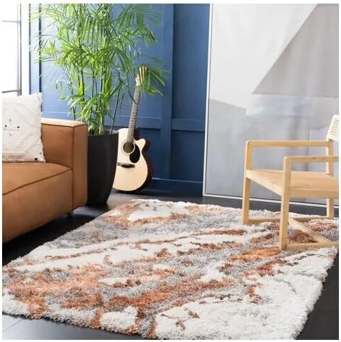 Vista 2 de SAFAVIEH Horizon Shag Collection - Alfombra cuadrada de 5 pies, color gris y óxido, diseño abstracto moderno, no desprende pelusa y de fácil