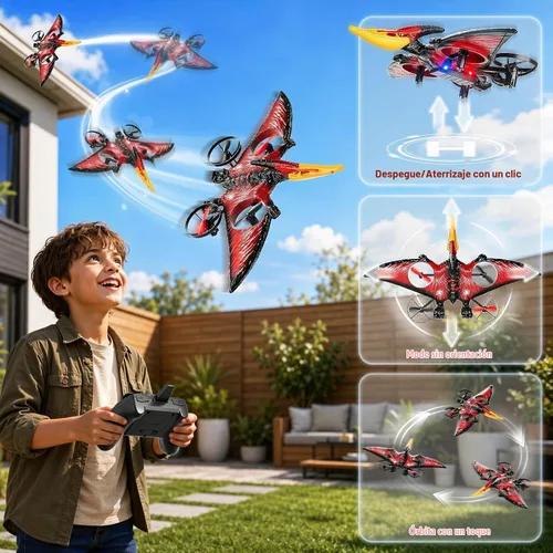 Vista 4 de Dinosaurio de avión de control remoto para niños, juguetes de espuma RC Rojo