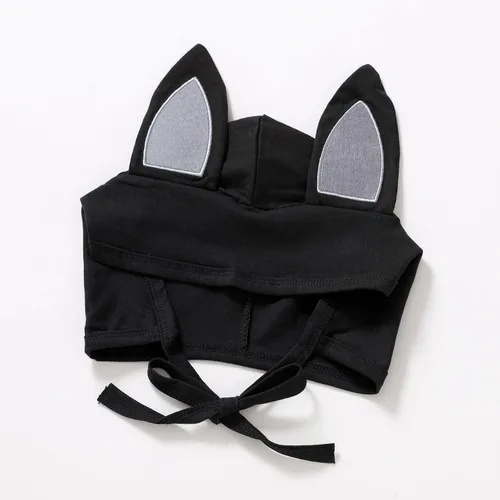 Vista 4 de YOUNGER TREE Conjunto de ropa de invierno para bebés y niñas pequeñas, con capucha de murciélago negro, con bolsillo y cremallera
