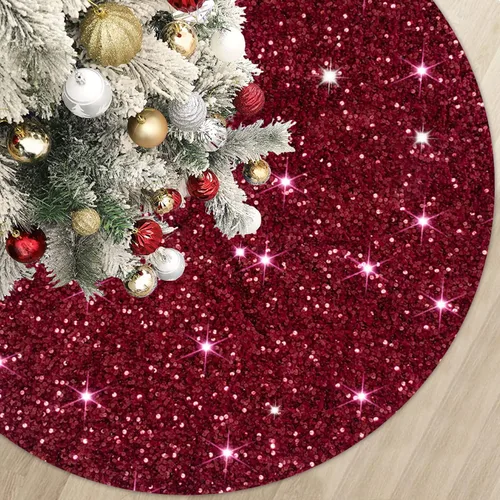 Vista 7 de MODFUNS Falda Roja para Árbol de Navidad Mini Faldas con Purpurina para Árbol de 21 Pulgadas Falda para Árbol de Navidad con Lentejuelas Tapete