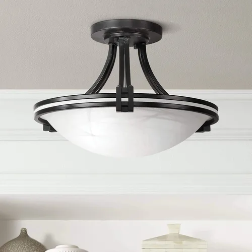 Vista 2 de Deco Collection - Lámpara de techo de cristal blanco bronce oscuro de 16 pulgadas de ancho Semi-Flush Mount Modern Close To Oil Rubbed Brown