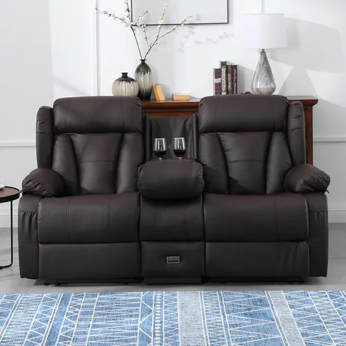 Vista 27 de Sofá biplaza reclinable manual de 110 pulgadas, sillón reclinable de 4 asientos con consola, mesa plegable y salidas integradas, sofá reclinable