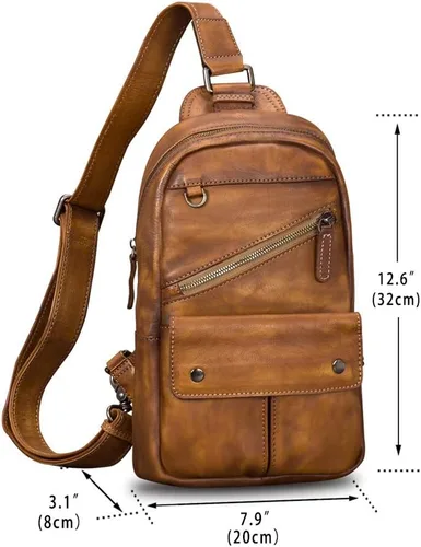 Vista 5 de IVTG Bolso bandolera de cuero genuino para hombres y mujeres, estilo vintage, hecho a mano, bolso de hombro, bolso cruzado en el pecho, Marrón
