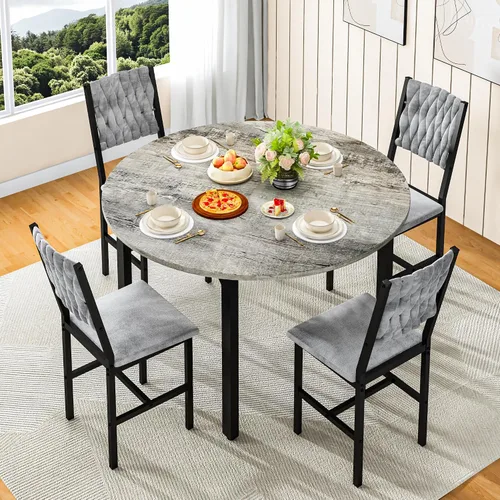 Vista 5 de AWQM Round Dining Table Set for 4, Velvet Chair, Kitchen Table Set, Grey