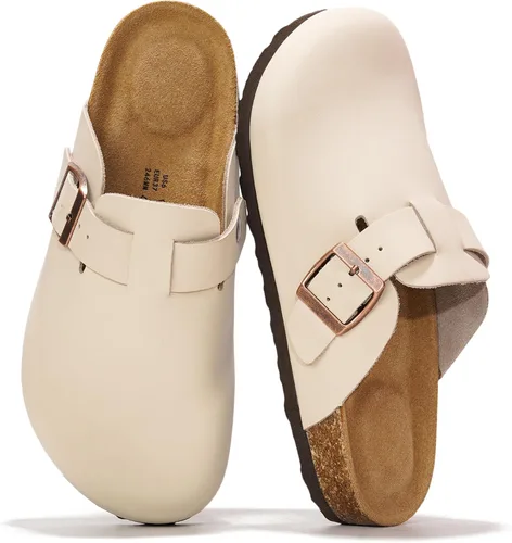 Vista 15 de Project Cloud Benton - Zuecos con plantilla de cuero genuino para mujer, pantuflas de espuma viscoelástica con soporte de arco, sandalias de moda