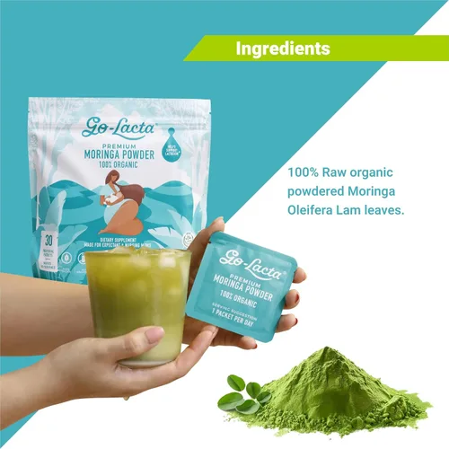 Vista 2 de Go-Lacta® Super Polvo de Moringa: ¡Aumenta la leche materna naturalmente! 30 sobres de 3 g de Moringa orgánica pura - Perfecto para mamás, 100%