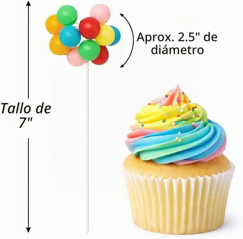 Vista 4 de Decoración y selección de globos arcoíris para tartas y cupcakes, 8 racimos por paquete, 7 pulgadas de largo
