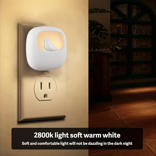 Vista 3 de VAVOFO Luz nocturna LED con sensor automático, paquete de 4, 2900-3200K blanco cálido, bonito diseño de pájaro, lámpara de noche de pared
