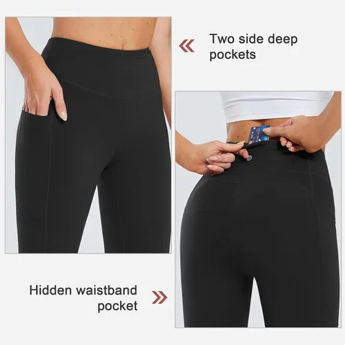 Vista 3 de BALEAF Women's Long Biker Yoga Compression Shorts High Waist Knee Length Spandex Workout Shorts with Pockets Soft