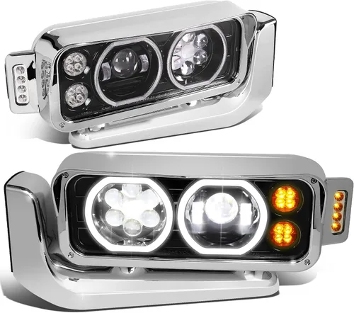 Vista 14 de DNA MOTORING HL-HAY-033-BK Par de faros delanteros LED con anillo de halo tipo U y reflector, ángulo amplio, compatible con Peterbilt 359