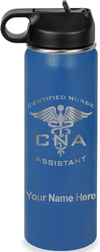 Vista 25 de LaserGram Botella de agua personalizada, asistente de enfermería certificada por la CNA, acero inoxidable de doble pared aislada al vacío con popote