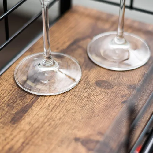 Vista 5 de IRIS USA Carrito rodante de almacenamiento de cocina de 2 niveles con ruedas giratorias con cerradura, estación de café, estante de despensa, bar