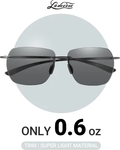 Vista 5 de LADEESSE Sunglasses Men - Rimless Square Polarized Sunglasses - Lightweight TR90 Frame Sun Glasses with UV Protection