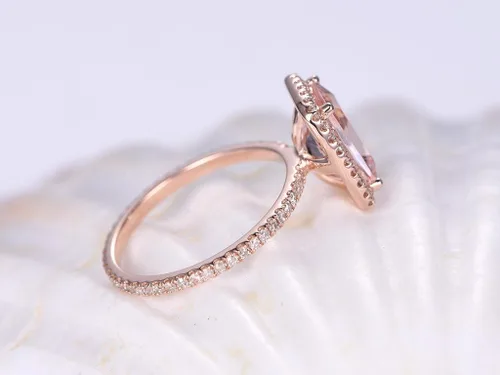 Vista 3 de Anillo de compromiso de morganita rosa natural de 0.276 x 0.354in, corte cojín, oro rosa de 14 quilates, talla 4-9