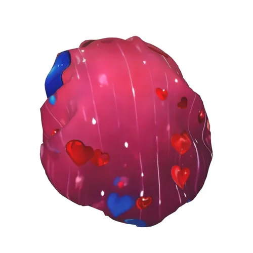 Vista 2 de Gorro de ducha con estampado de corazón abstracto, elástico y reutilizable, gorro de ducha grande impermeable, para mujeres, hombres y niños