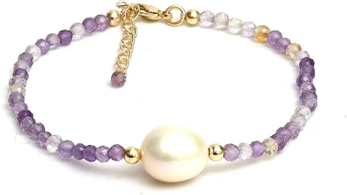 Vista 18 de Gempires - Pulseras de cuentas de cristal hechas a mano con joyería de perlas de agua dulce hipoalergénicas, chapadas en oro de 7.5 pulgadas