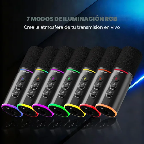 Vista 7 de PUPGSIS - Micrófono de podcast XLR/USB, micrófono para juegos con botón de silencio, efectos de reverberación, cancelación de ruido, soporte