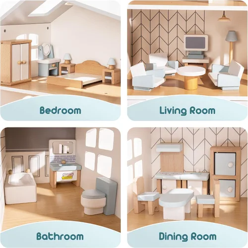 Vista 2 de ROBOTIME Muebles para Casa de Muñecas, Juego de Muebles de Madera para Casa de Muñecas, Set de 23 Piezas de Accesorios y Muebles para Casa