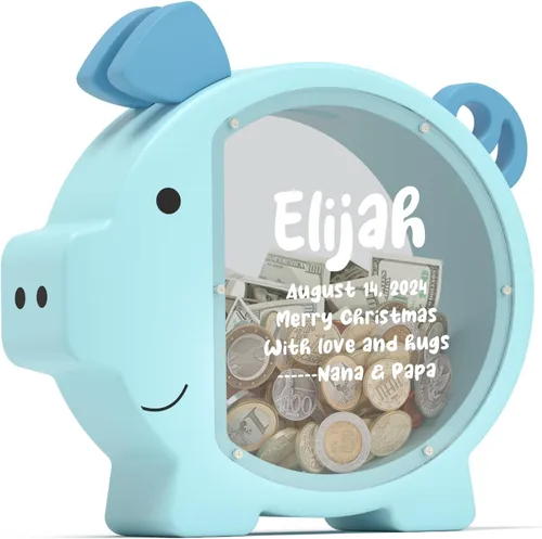 Vista 7 de Summidate Alcancía de madera para niños, niñas, niños y adultos, grandes facturas irrompibles, cambio de monedas, tarro de ahorro de dinero, regalo