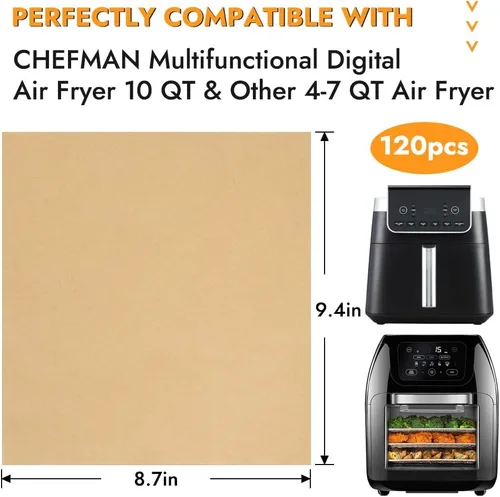 Vista 2 de BYKITCHEN Revestimientos para freidora de aire de 9.4x8.7 pulgadas compatibles con freidora de aire de 4-7QT y freidora de aire multifuncional