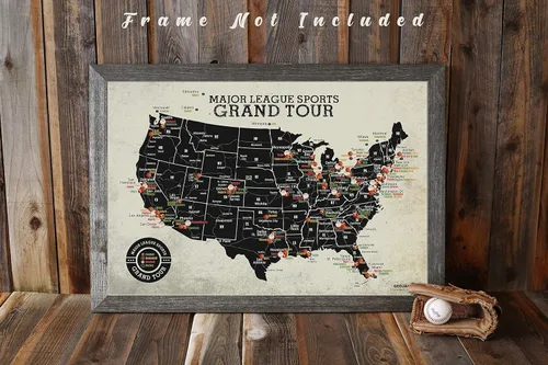 Vista 6 de Grand Tour Mapa del estadio de la Liga Mayor, fútbol, béisbol, baloncesto, hockey (30 pulgadas de ancho x 20 pulgadas de alto)