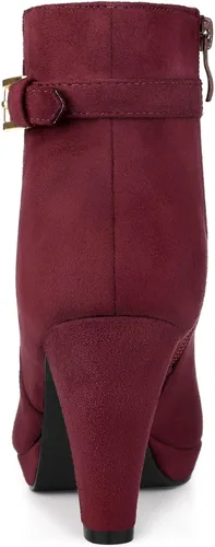 Vista 4 de Allegra K Botines de tacón alto grueso con hebilla lateral y plataforma baja para mujer