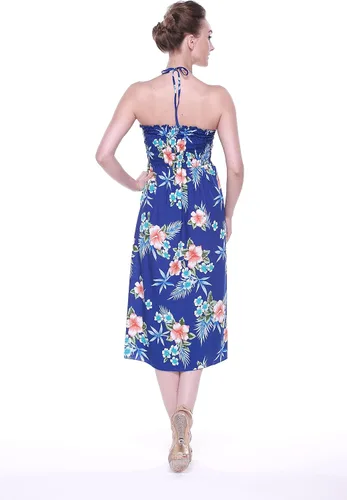 Vista 6 de Vestido halter hawaiano Luau halter con estampado floral en patrones de hibisco para mujer
