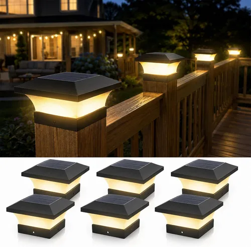 Vista 9 de T-SUN - Luces solares de poste, luces impermeables al aire libre para postes de madera de 4 x 4, iluminación LED blanca de 6000K, para cubierta