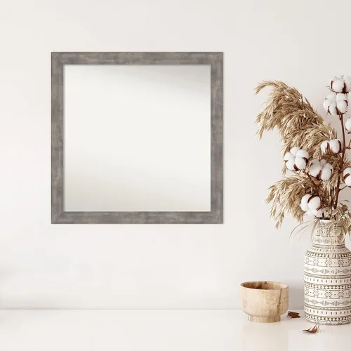 Vista 677 de Amanti Art Silver Bathroom Mirror for Over Sink, 26x35 Custom Made Marred Pewter Rectangle Vanity Mirror, Large Casual Wood Frame, Hangs Horizonally