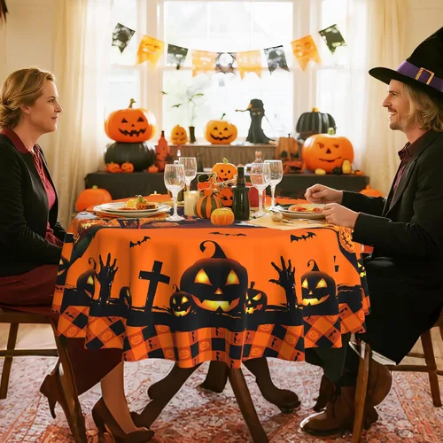 Vista 6 de Hexagram Mantel redondo de Halloween de 60 pulgadas, mantel de fantasma de calabaza