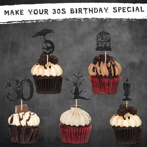 Vista 3 de Roowest 48 adornos para cupcakes de los años 20 con purpurina de Death to My Twenties Rip to My 20, decoraciones de fiesta de cumpleaños de 30 años