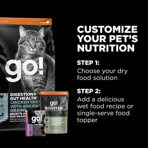 Vista 9 de Go! Solutions Digestión + salud intestinal, comida seca para gatos, receta de pollo con granos antiguos, bolsa de 3 libras Fiber-Rich Kibble for