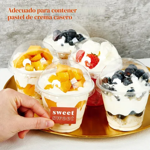 Vista 4 de Lilymicky Paquete de 200 vasos de plástico transparente de 9 onzas con tapas de cúpula, tazas de postre transparentes para helado, café con leche
